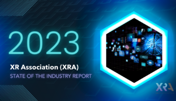 Blue text: 2023 White text: XR Association Purple text: State of the Industry Report