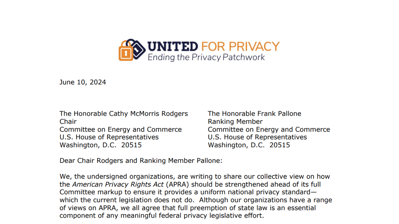 XR ASSOCIATION JOINS ASSOCIATIONS IN SIGNING UNITED FOR PRIVACY COALITION LETTER TO CONGRESS